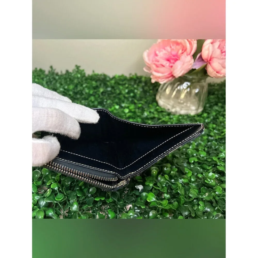Fendi Vintage Navy Zucca FF Canvas Compact Zip-Around Bifold Wallet Made inItaly